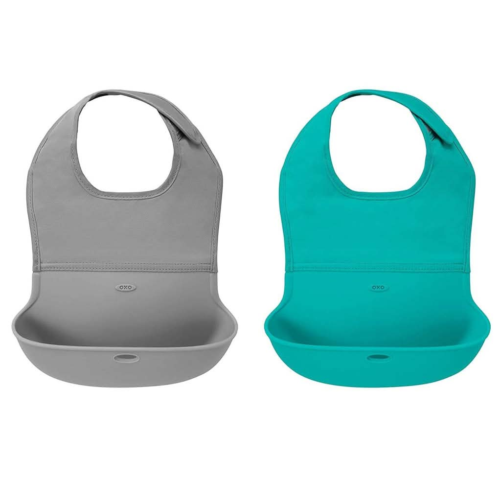 OXO TOT 2 - Piece Waterproof Silicone Roll Up Bib with Comfort - Fit Fabric Neck, ANB BABY