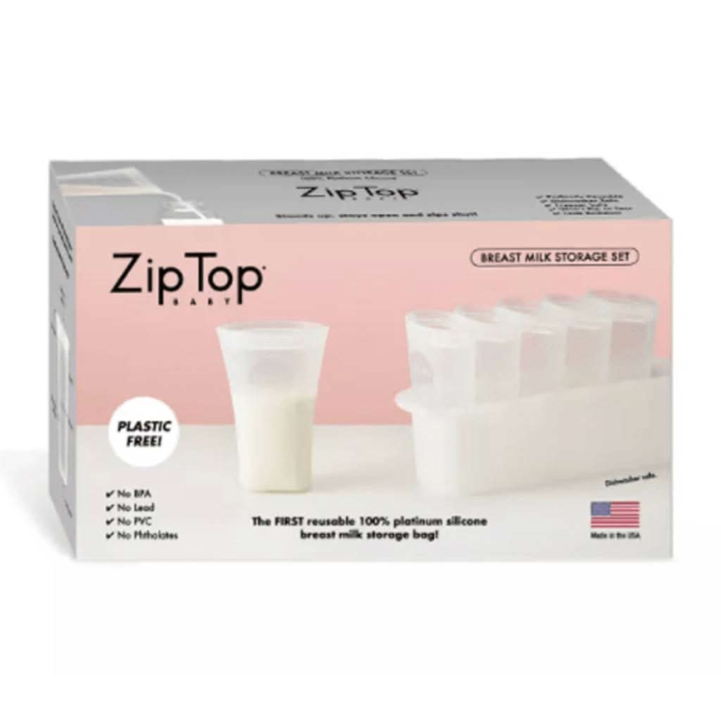 Zip Top Reusable Breast Milk Storage with Freezer Tray 100% Platinum Silicone, Bag Set of 6, ANB BABY