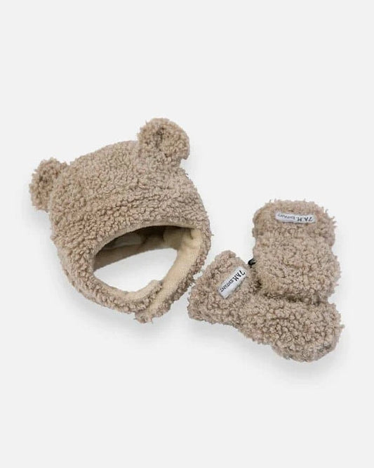 7 A.M. Enfant The Cub Mitten & Hat Set, Oatmeal Teddy, -- ANB Baby