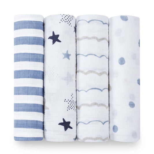 Aden & Anais Infant Boutique Classic Swaddle Blankets, Rock Star, 4-pack, -- ANB Baby