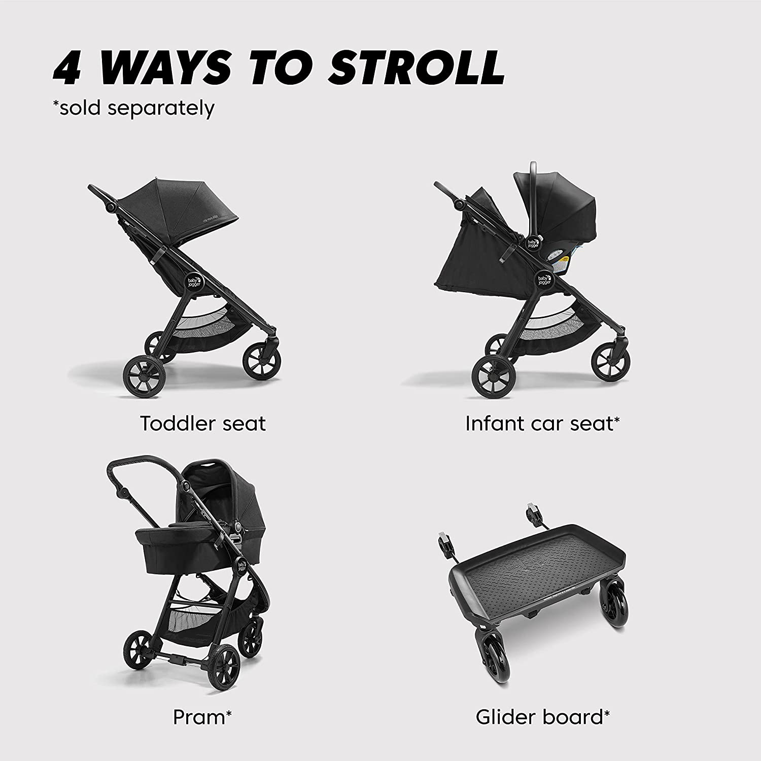 Baby Jogger City Tour 2 Stroller Pitch Black, 4 Wheel Strollers