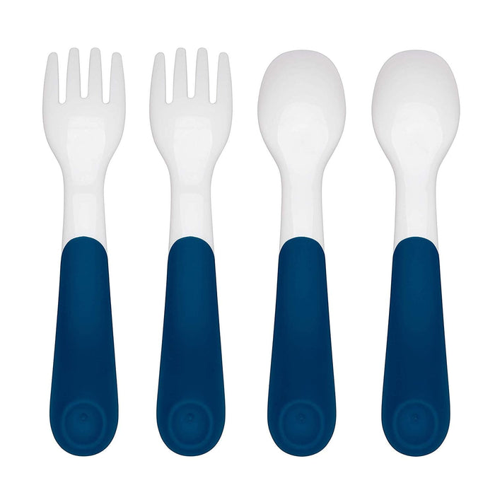 OXO Tot On-The-Go Plastic Fork And Spoon Set With Travel Case, Navy 